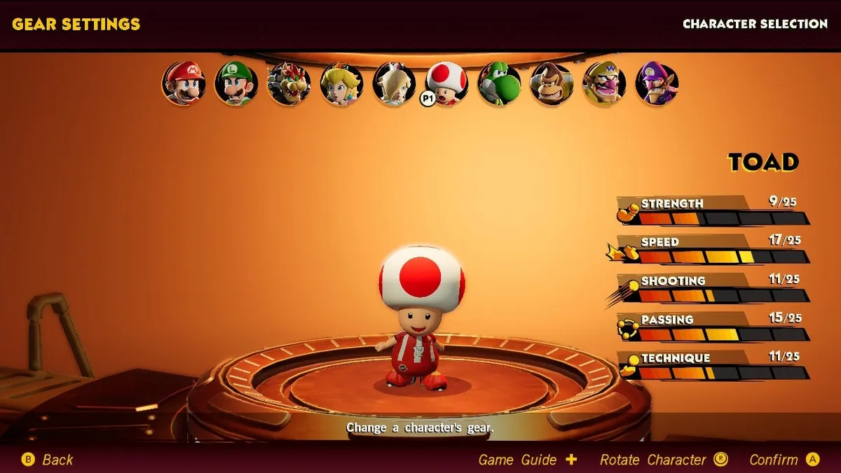 Toad, le guerrier impitoyable dans Super Mario Strikers sur Nintendo Switch