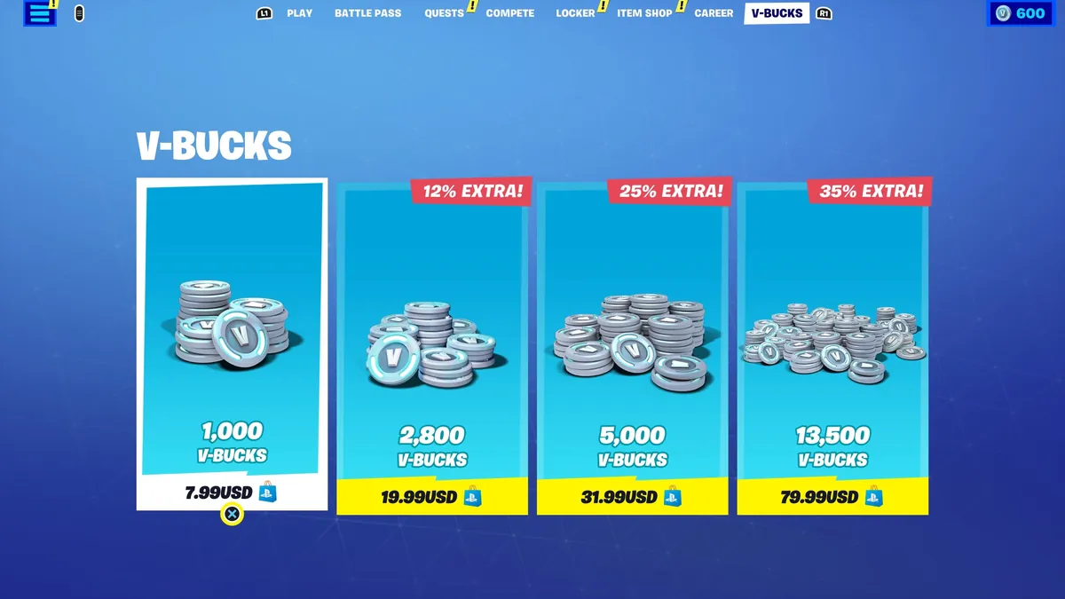 Fortnite : Achetez **exactement** le nombre de V-Bucks que vous voulez… sauf sur PlayStation